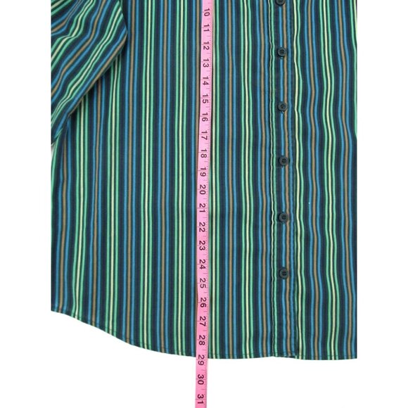 Vintage Roamans Shirt Womens Large Green Blue Striped Long Sleeve Button Down - Picture 9 of 14